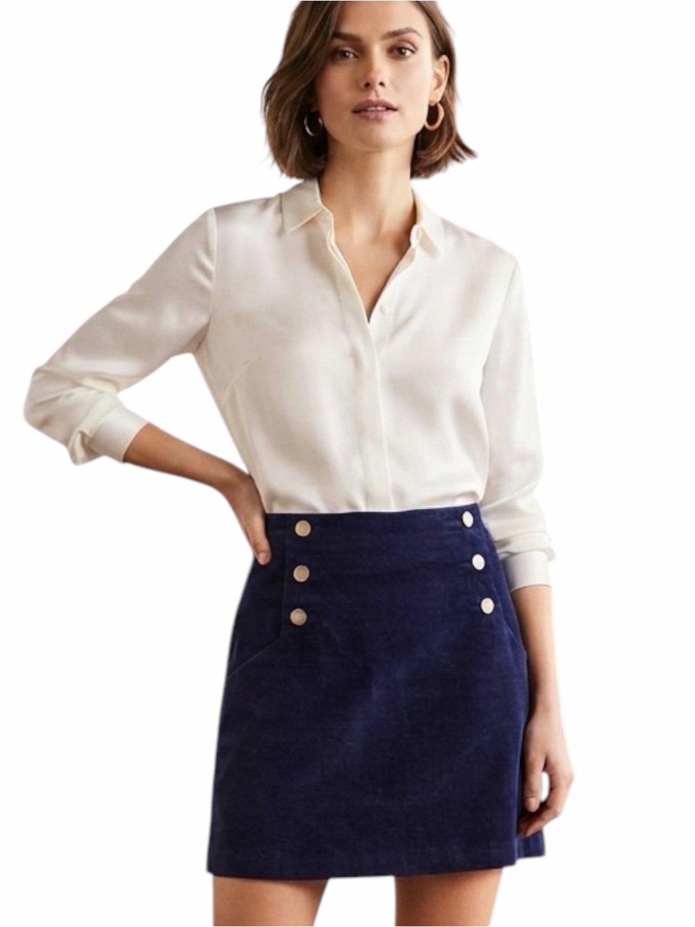 Boden Velvet Sailor Skirt - Navy Blue Accent Buttons Size 2